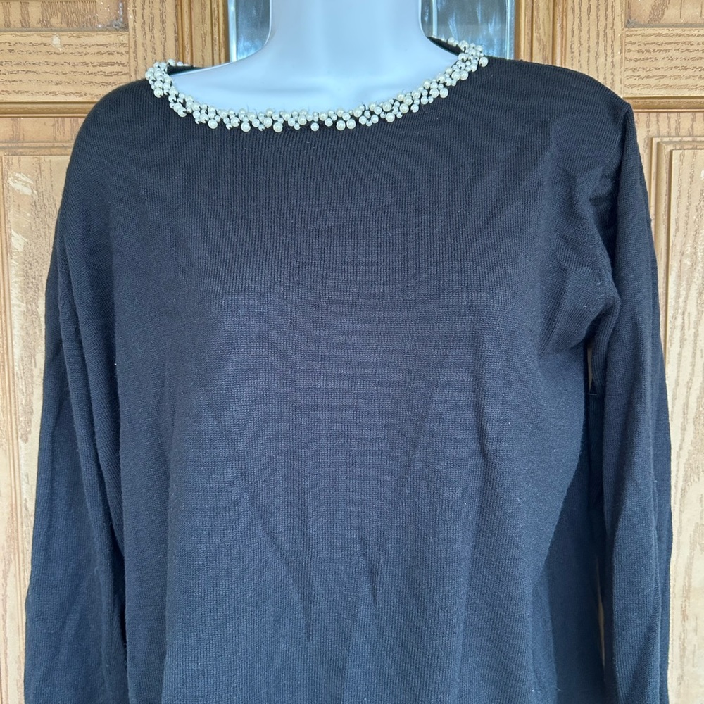 💚3/$25 medium Chic Black Women's Sweater with Beaded Neckline